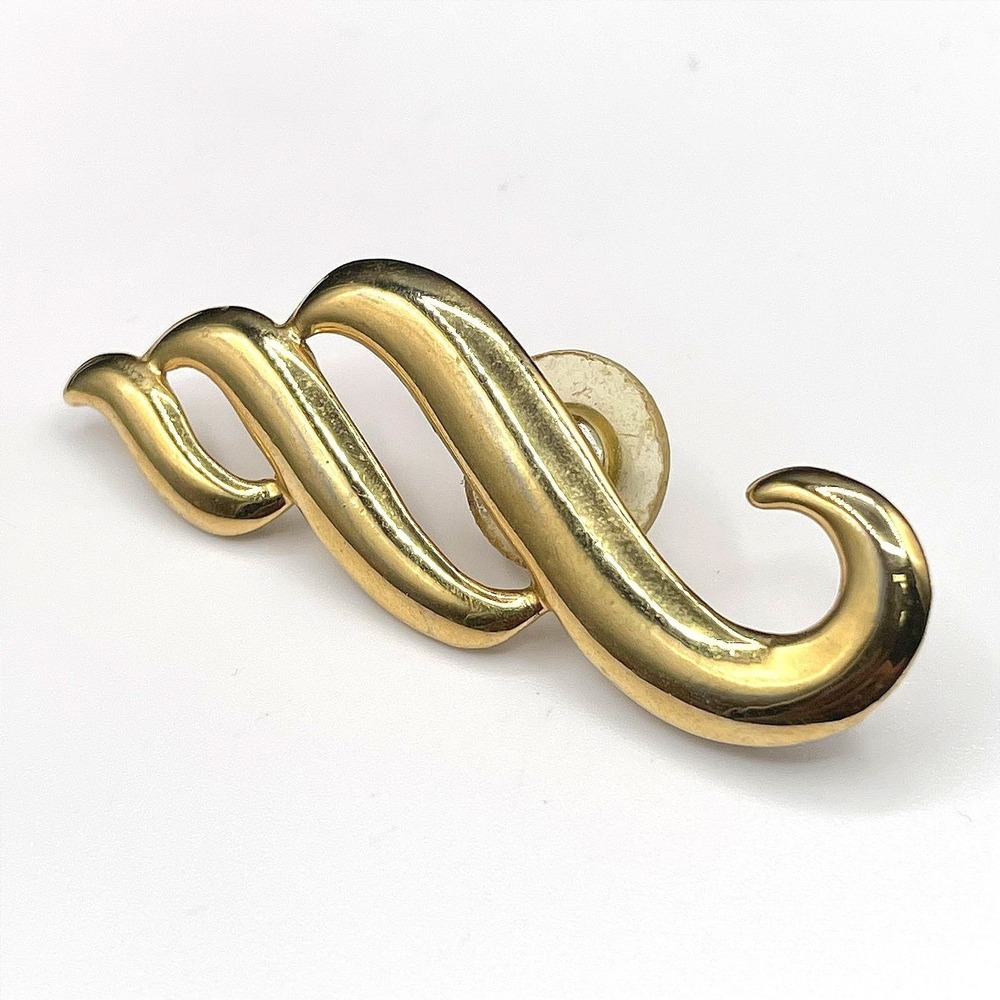 Vintage Gold Tone Abstract Swirl Ribbon Wave Brooch Pin Jewellery 2 Inch